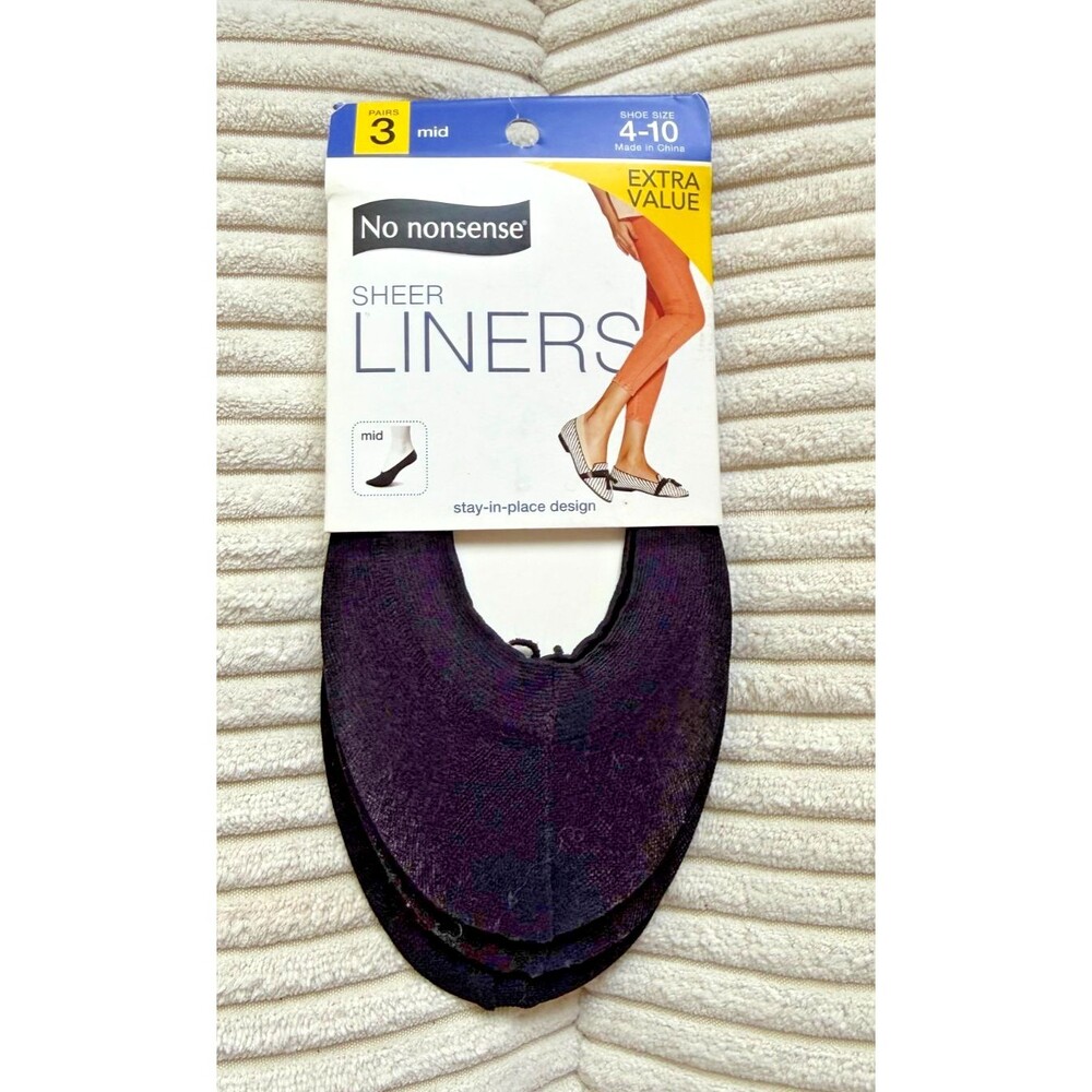 New No Nonsense Sheer Liners Socks 3 pair Black No Show Women's size 4-10